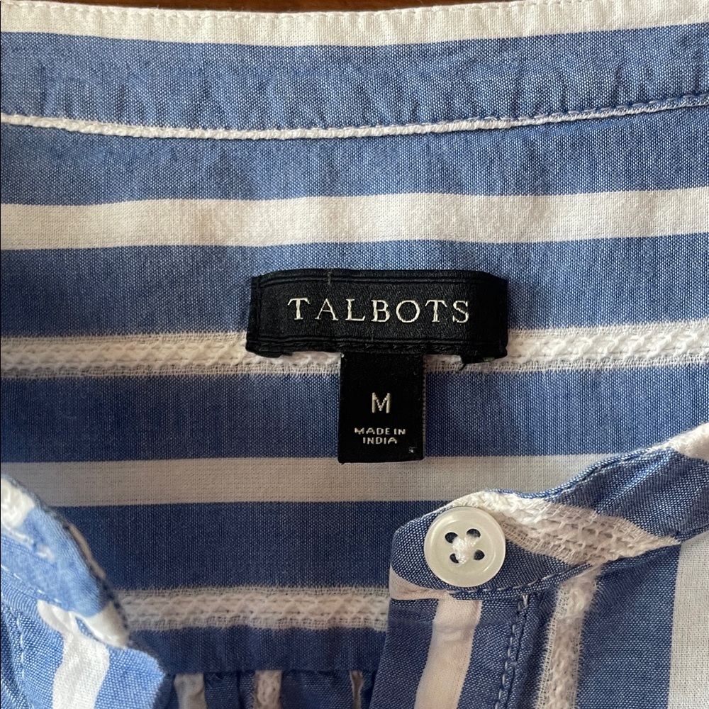 Talbots Blue and White Striped Button-Up Top - Picture 2 of 5